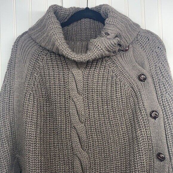 Repeat Women’s 100% Merino Wool Knitted Side Button Down Poncho Sweater Size L - Picture 3 of 14